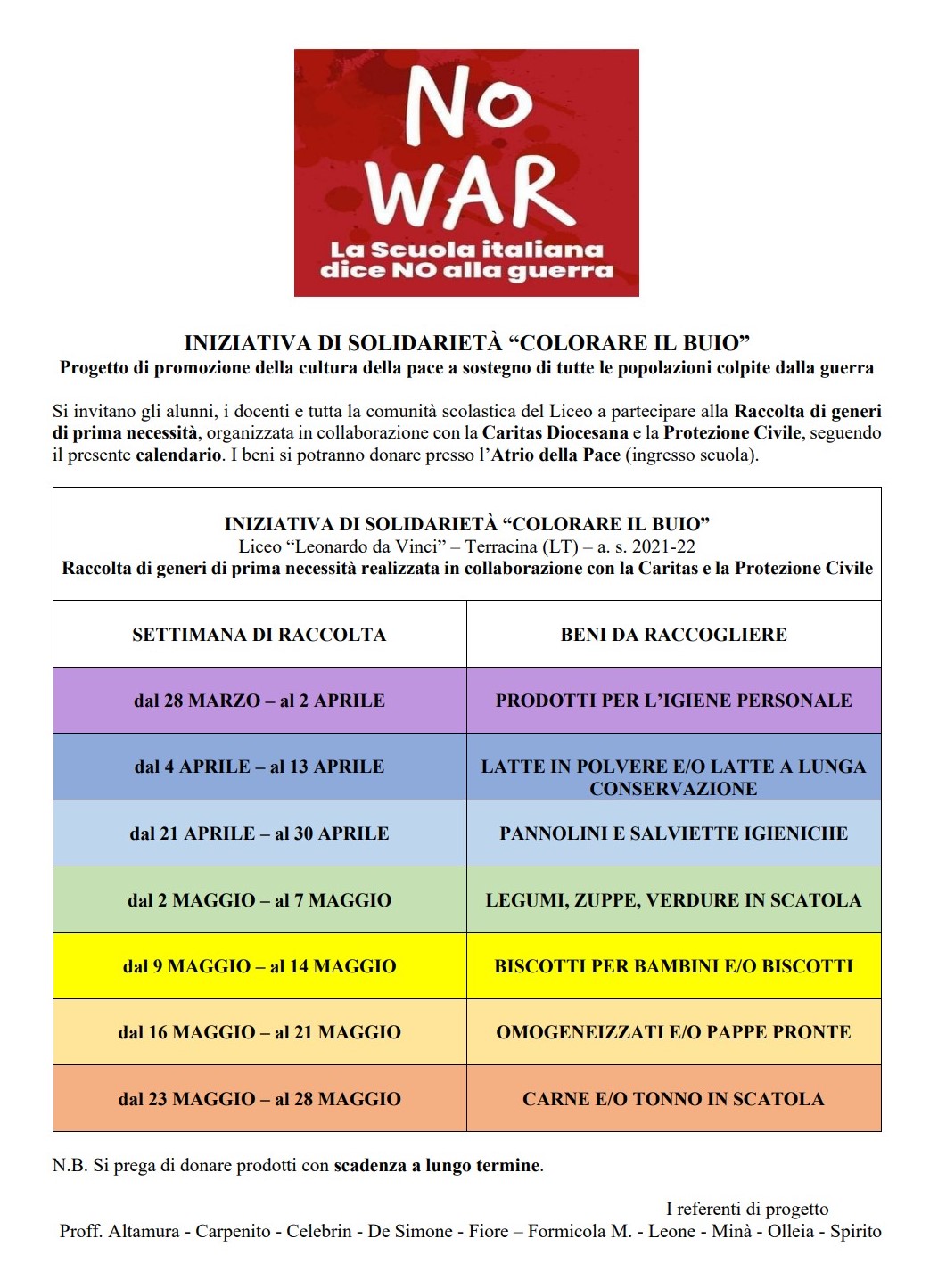 Volantino Solidarietà Colorare il buio 2021 22